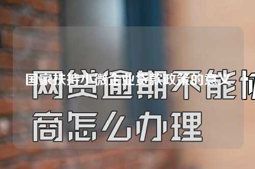 国家扶持小微企业贷款政策的意义