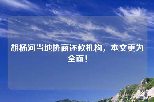 胡杨河当地协商还款机构，本文更为全面！