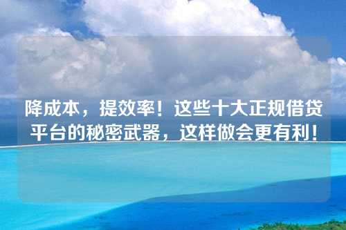 降成本，提效率！这些十大正规借贷平台的秘密武器，这样做会更有利！